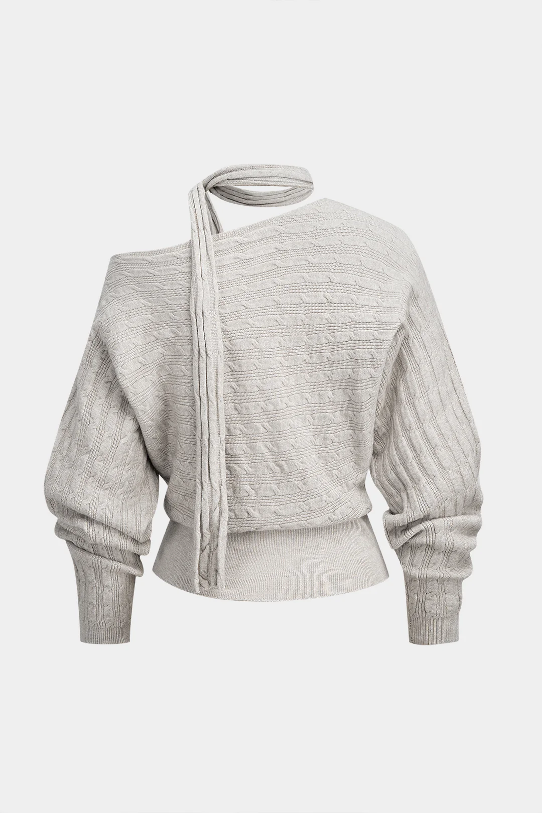 Cable Knit Asymmetrical Button Long-Sleeve Top - Image 2