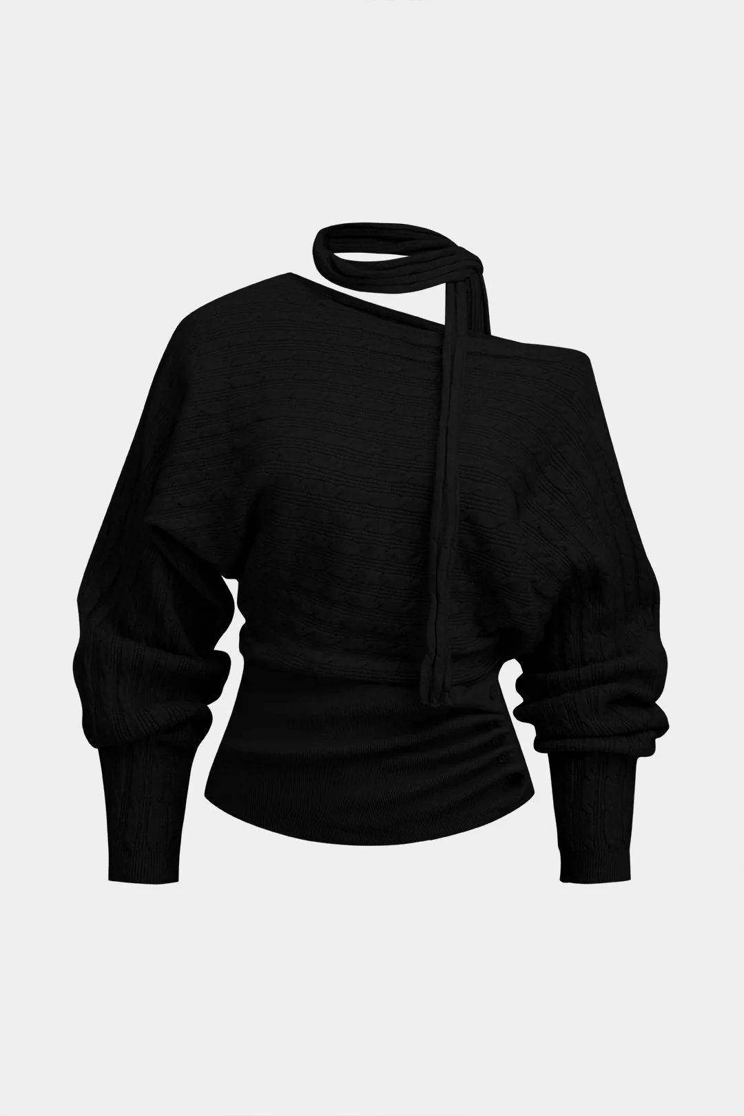 Cable Knit Asymmetrical Button Long-Sleeve Top - Image 5