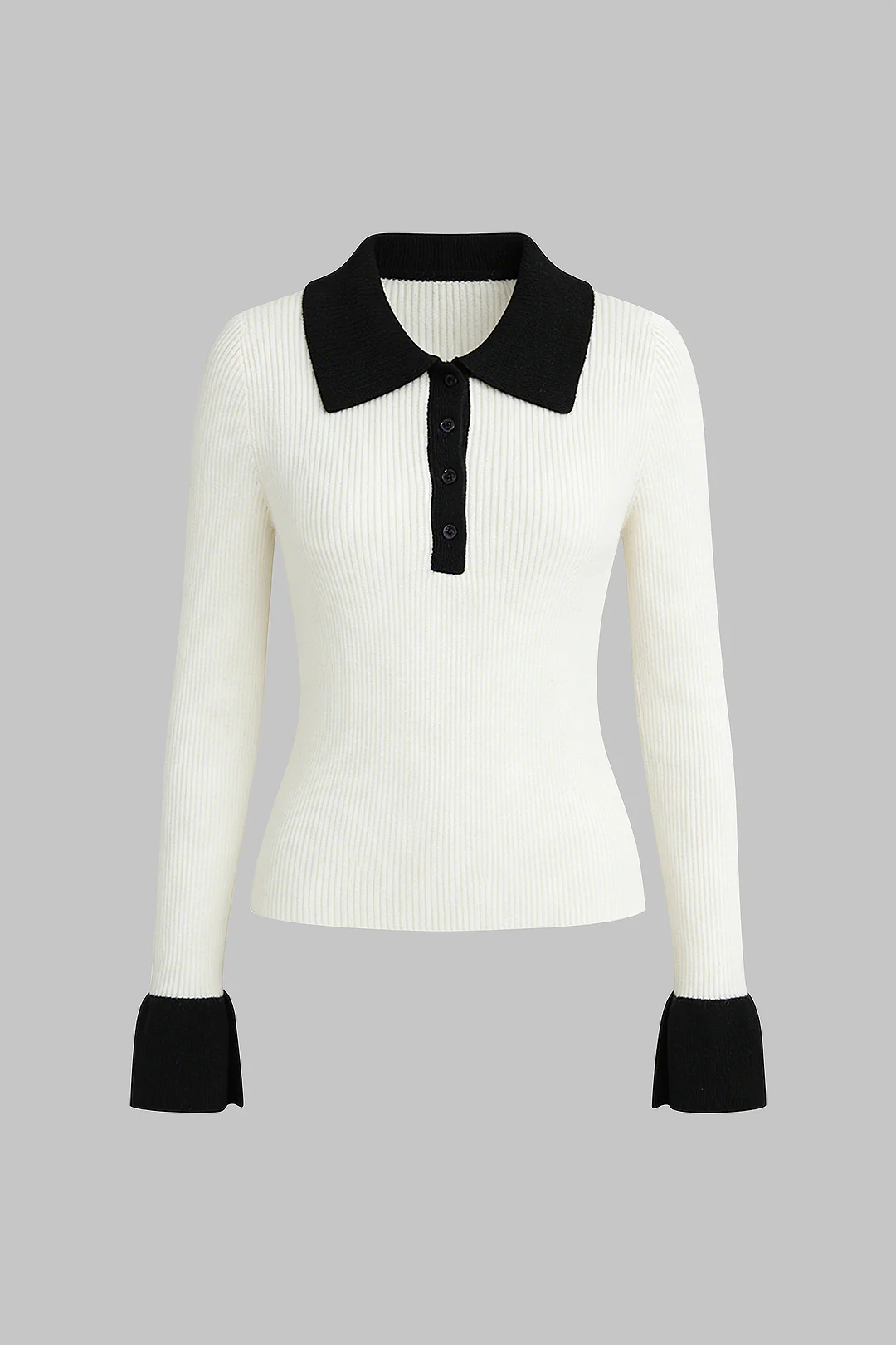 Knit Button Contrast Long-Sleeve Top - Image 6