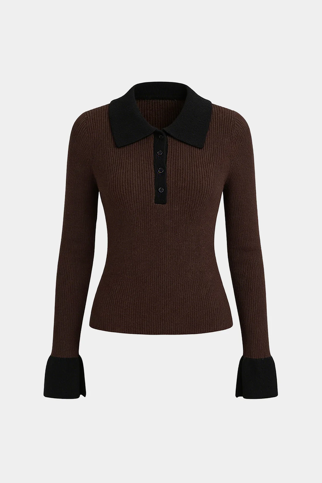Knit Button Contrast Long-Sleeve Top - Image 7