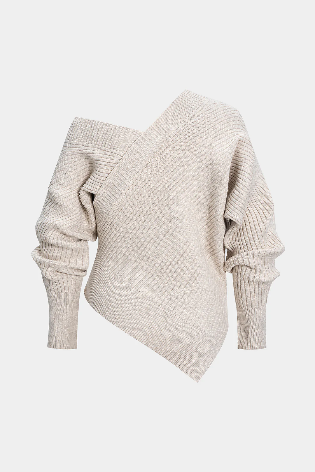 Plus Size Knit V-Neck Asymmetrical Long-Sleeve Top - Image 2