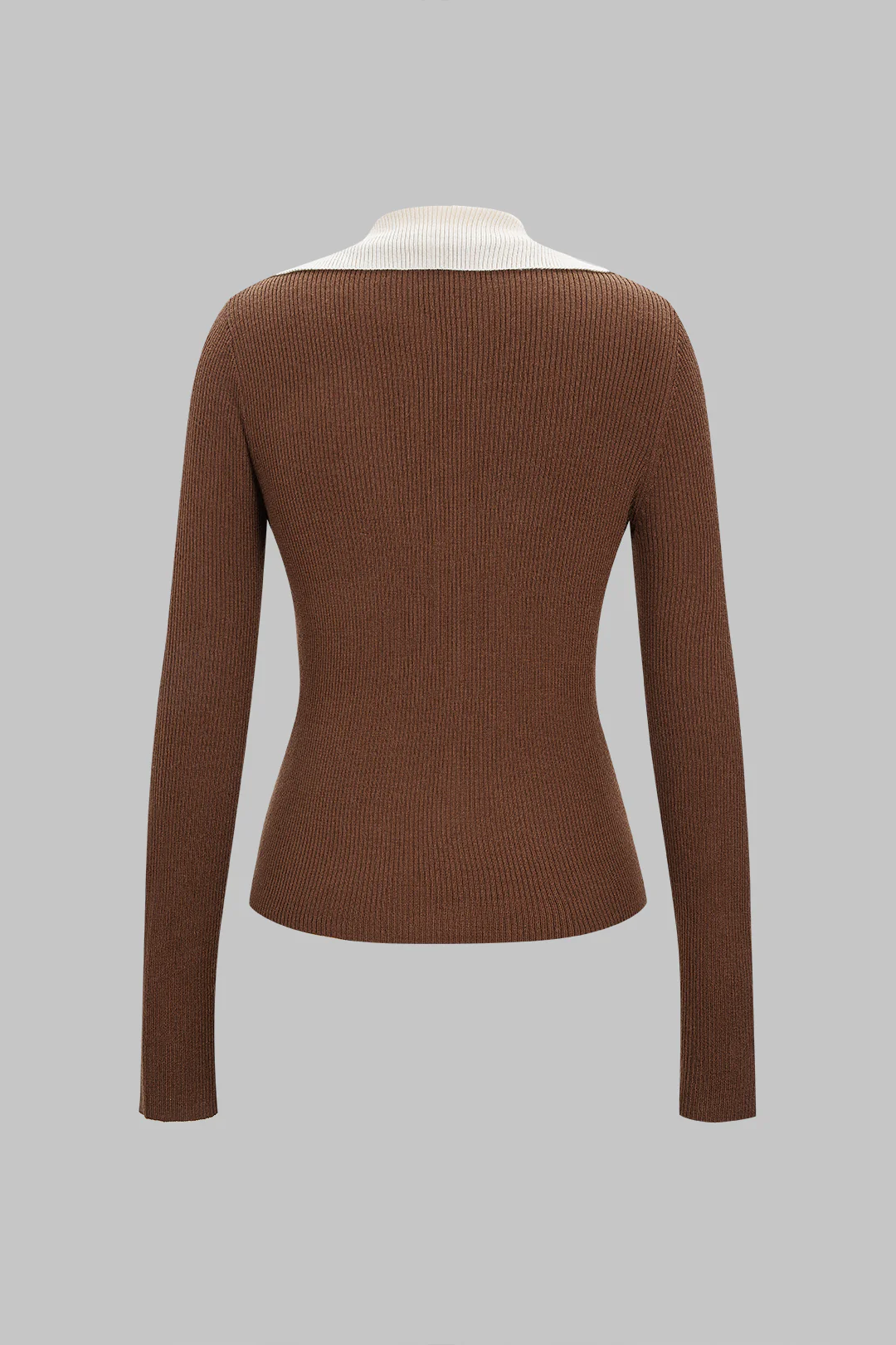 Knit V-Neck Contrast Button Long-Sleeve Top - Image 2