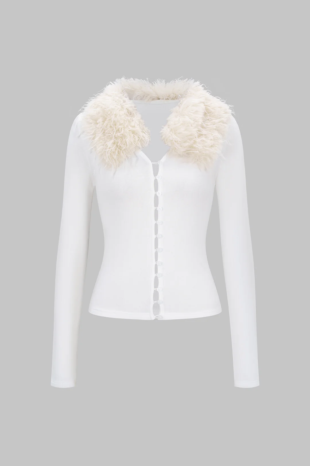 Knit Faux Fur Button Long-Sleeve Top