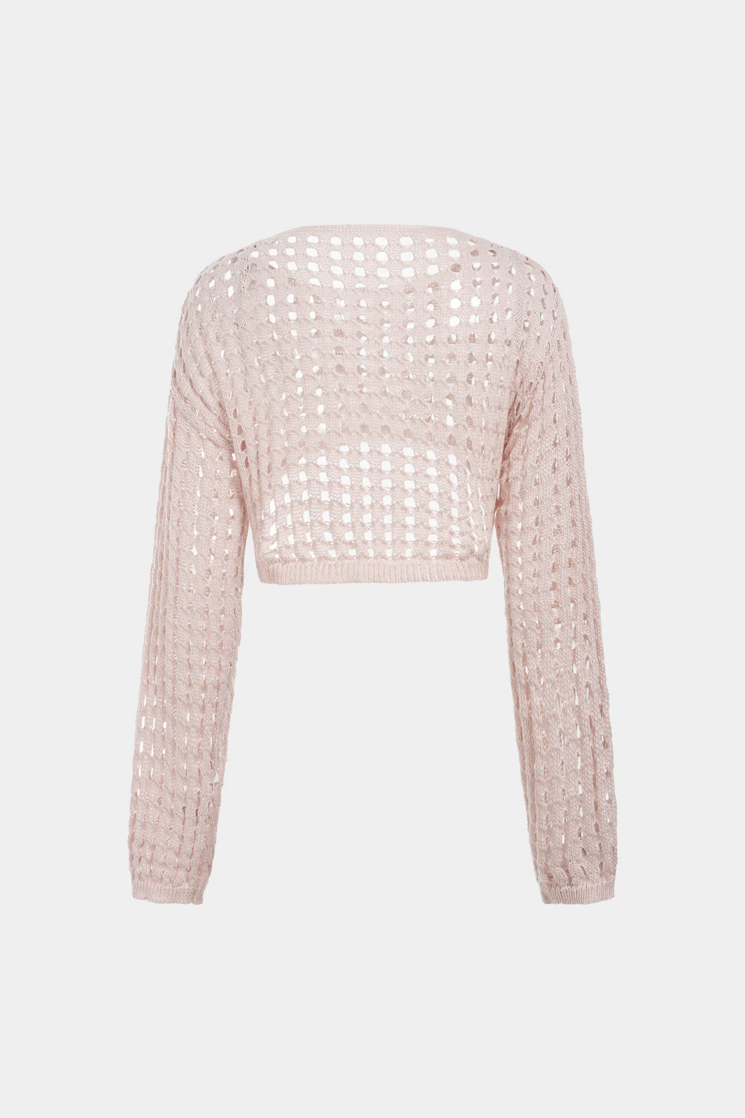 Knit Round Neck Hollow Out Long-Sleeve Cropped Top - Image 2