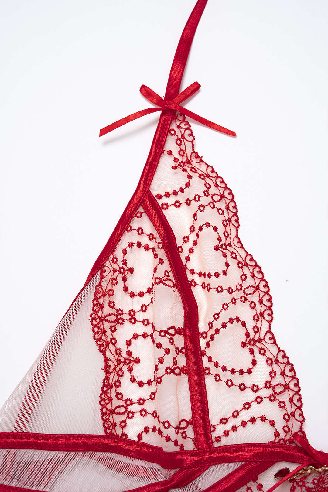 Sheer Embroidery Halter Neck Bow Cut Out Lingerie Bodysuit - Image 9