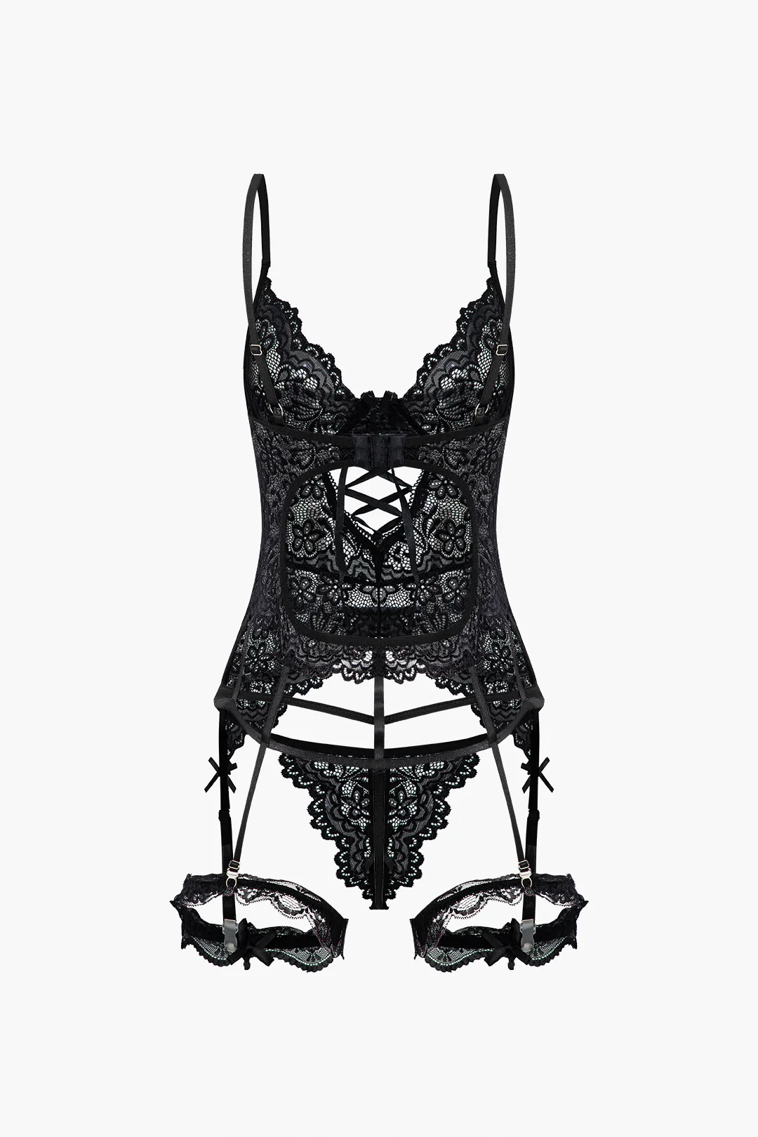 Solid Cut Out Lace Lingerie Garter Set - Image 2