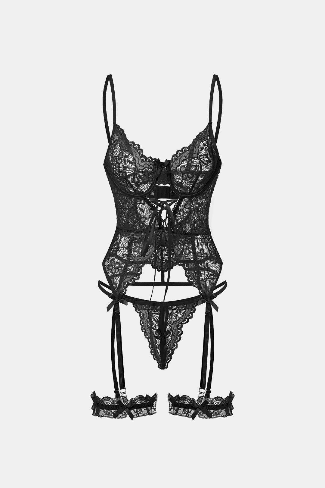 Cut Out Tie Front Backless Lingerie Garter Set - Image 7