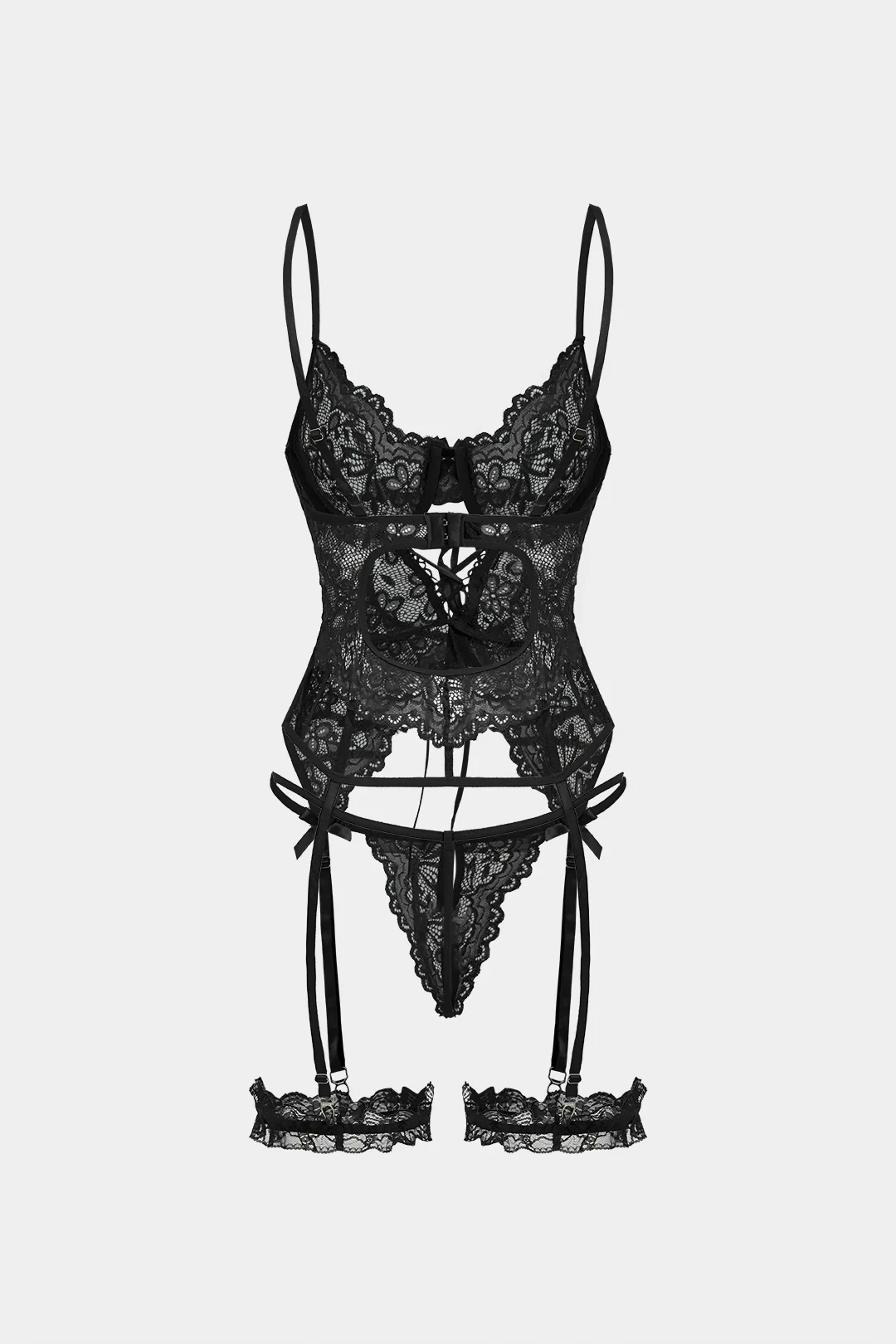 Cut Out Tie Front Backless Lingerie Garter Set - Image 8