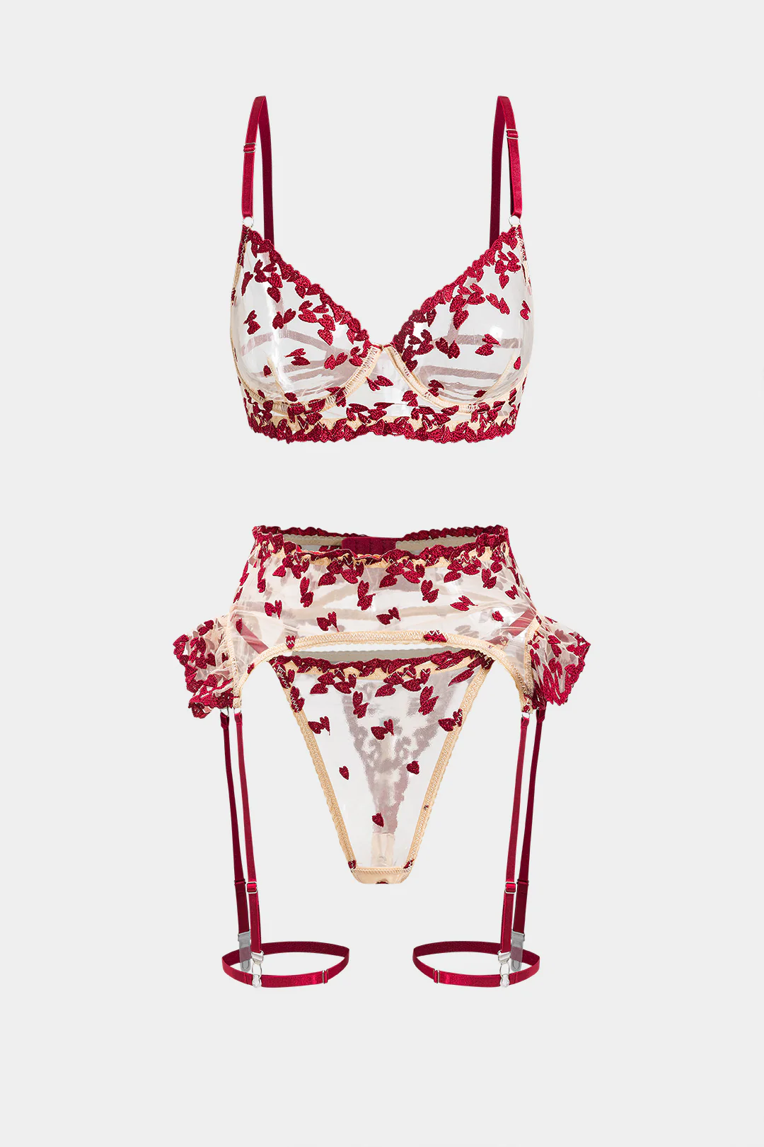 Mesh Sheer Embroidery Lingerie Garter Set - Image 2