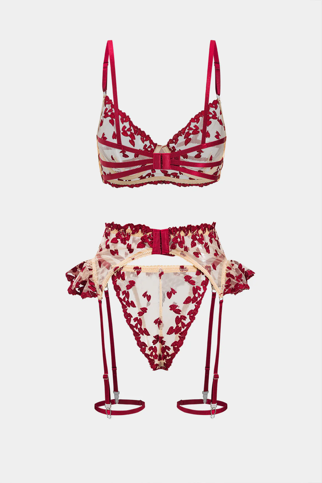 Mesh Sheer Embroidery Lingerie Garter Set - Image 3