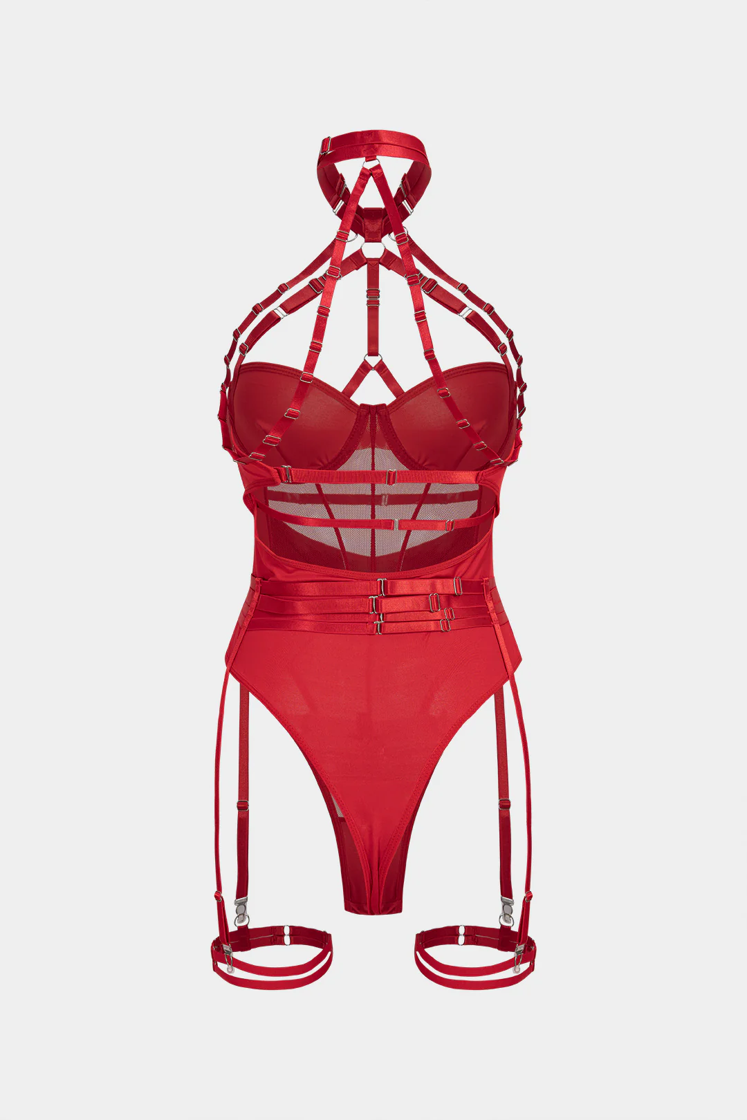 Mesh Chain Halter Neck Backless Lingerie Garter Set - Image 6
