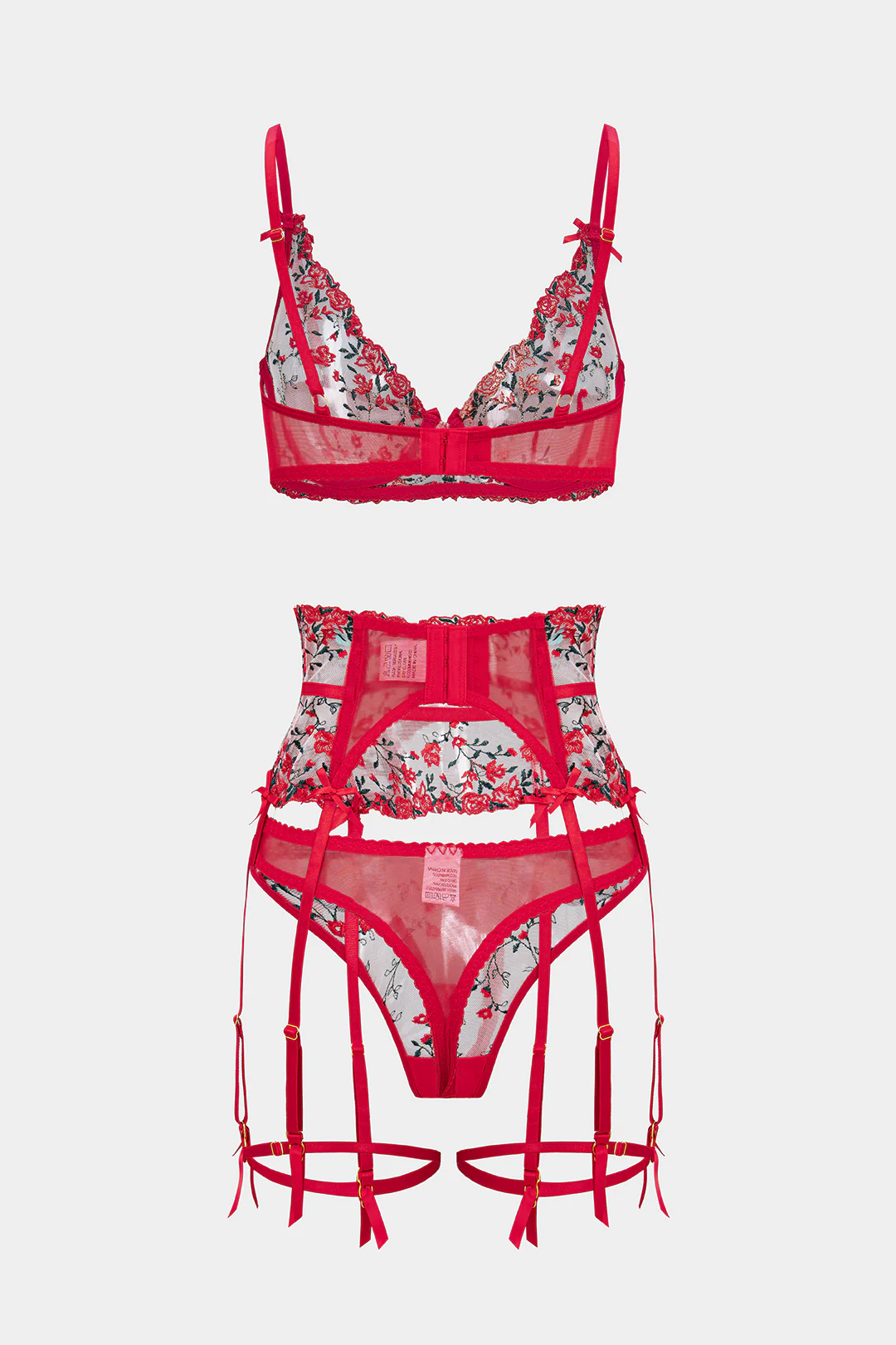 Embroidery Bow Slip Corset Waist Lingerie Garter Set - Image 6
