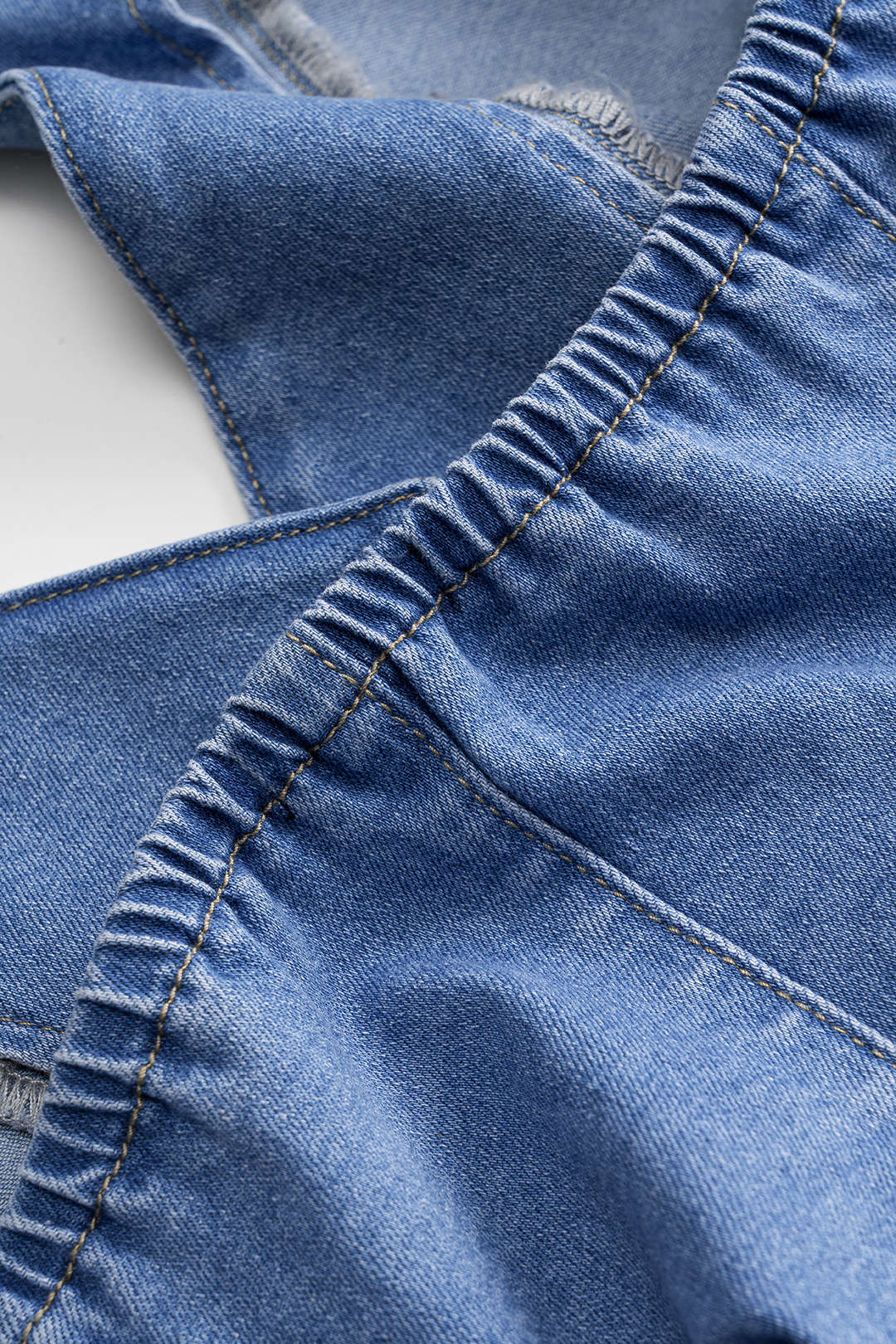 Denim Ruched Button Backless Crop Top - Image 5