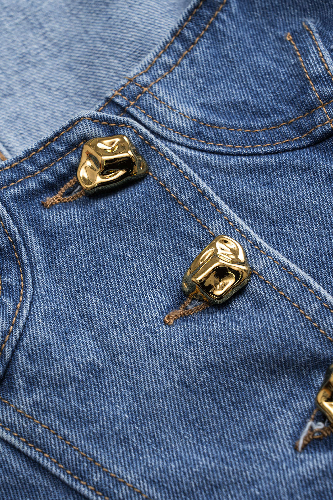 Denim Button Bustier Square Neck Crop Top - Image 3