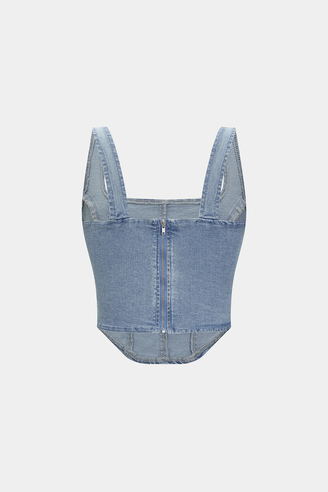 Denim Contrast Zipper Crop Top - Image 2