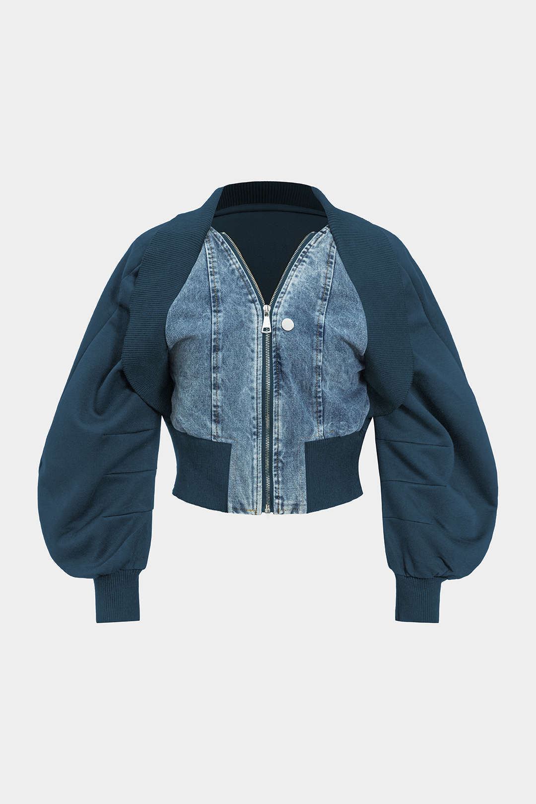 Patchwork Zipper Denim Outerwear Jacket - Image 11
