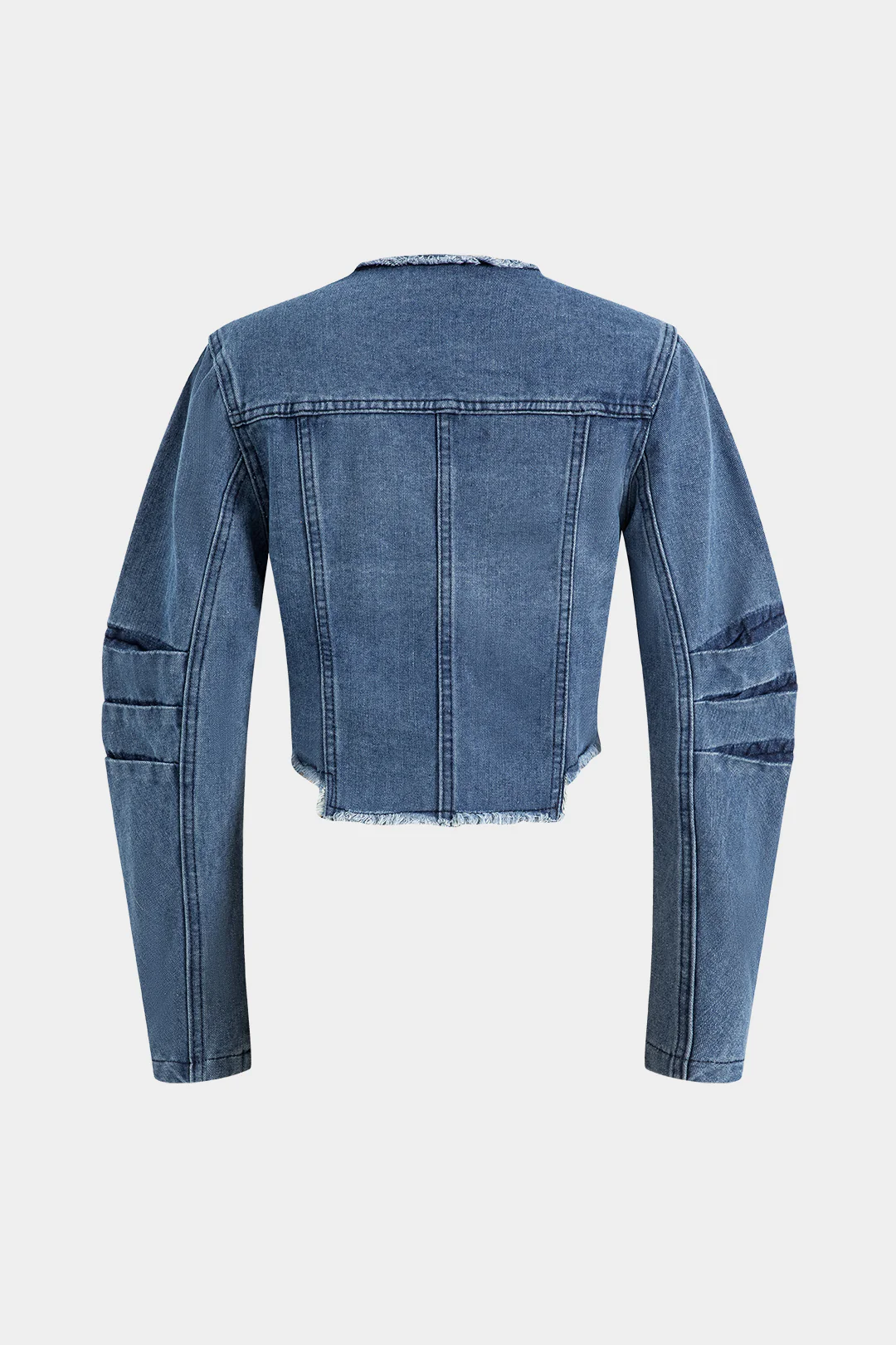 Denim Patchwork Button Round Neck Pocket Outerwear - Image 3