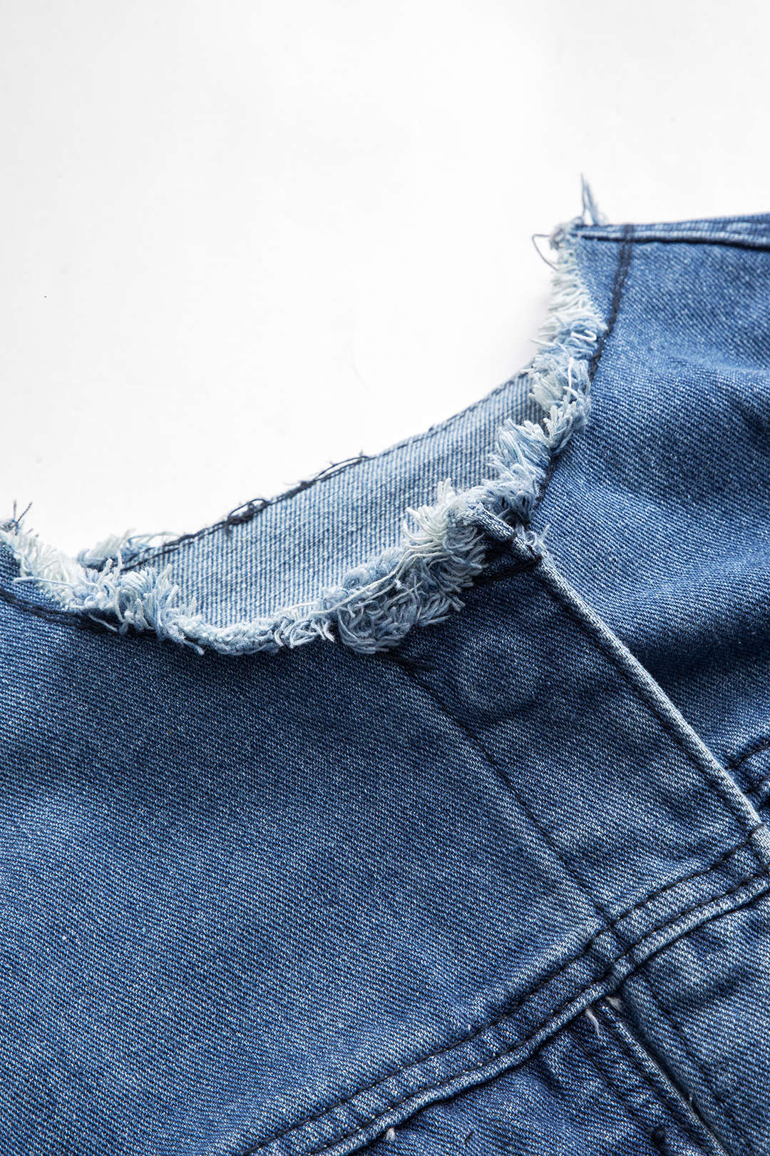 Denim Patchwork Button Round Neck Pocket Outerwear - Image 4
