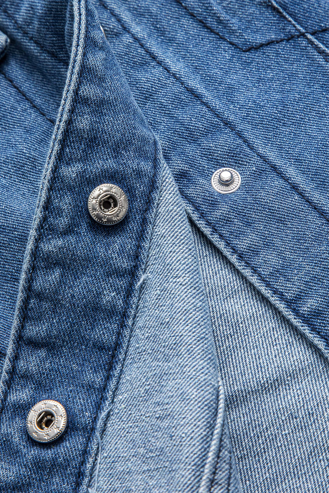 Denim Patchwork Button Round Neck Pocket Outerwear - Image 5