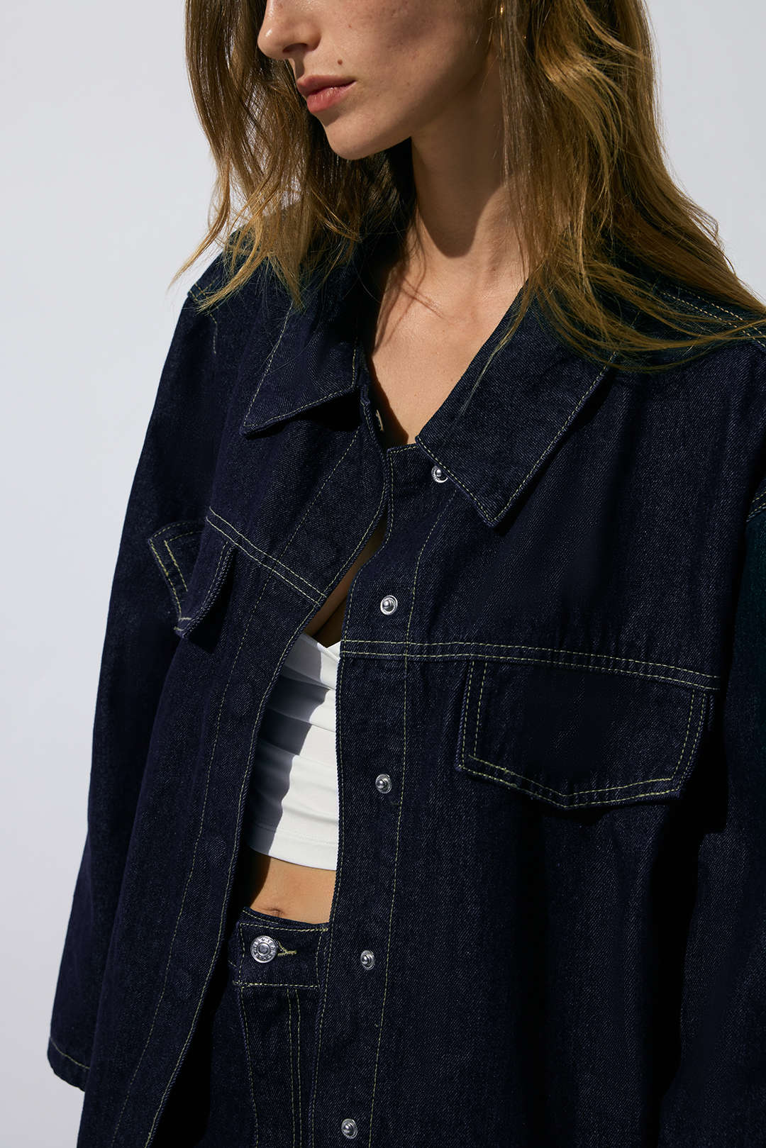 Denim Belted Long Sleeve Shirt - Image 5