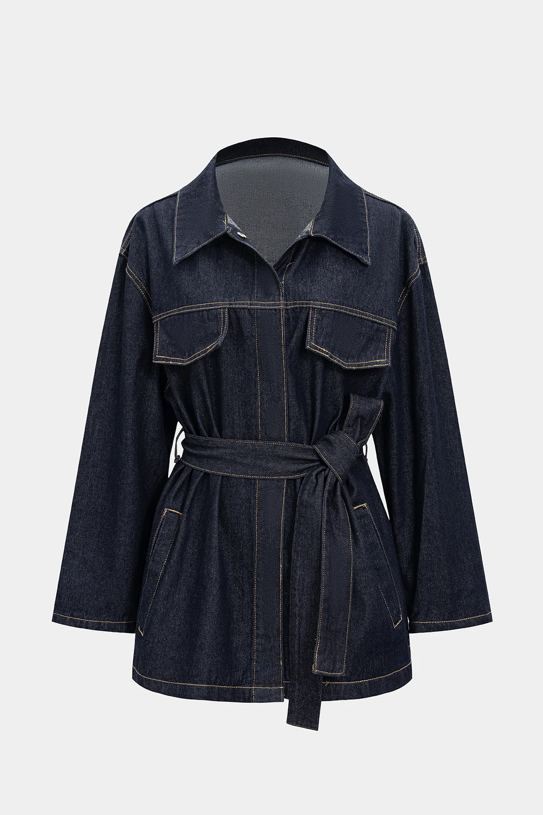 Denim Belted Long Sleeve Shirt - Image 6