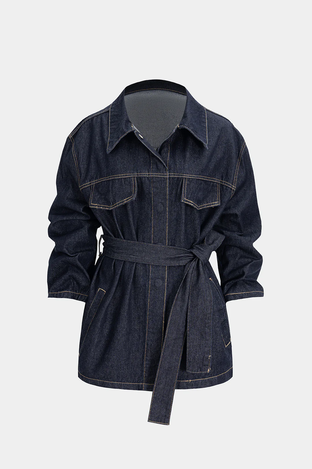 Denim Belted Long Sleeve Shirt - Image 7