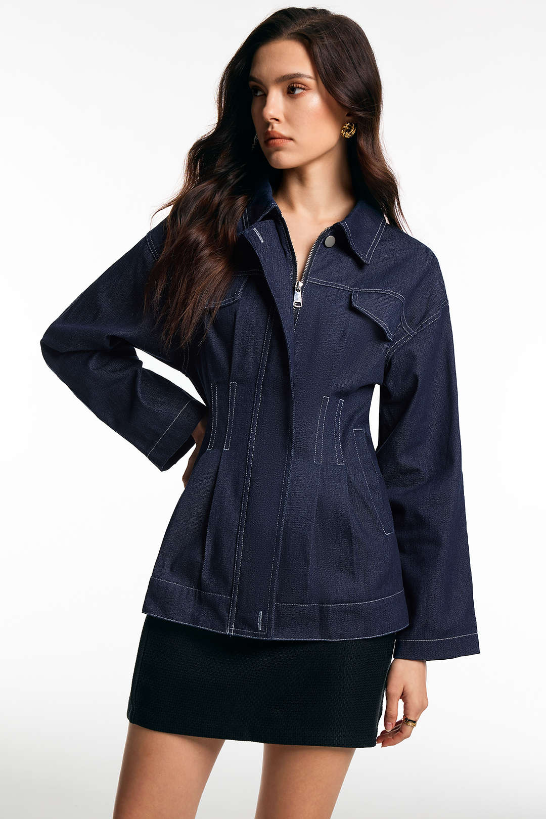 Denim Pleated Outerwear - Image 3