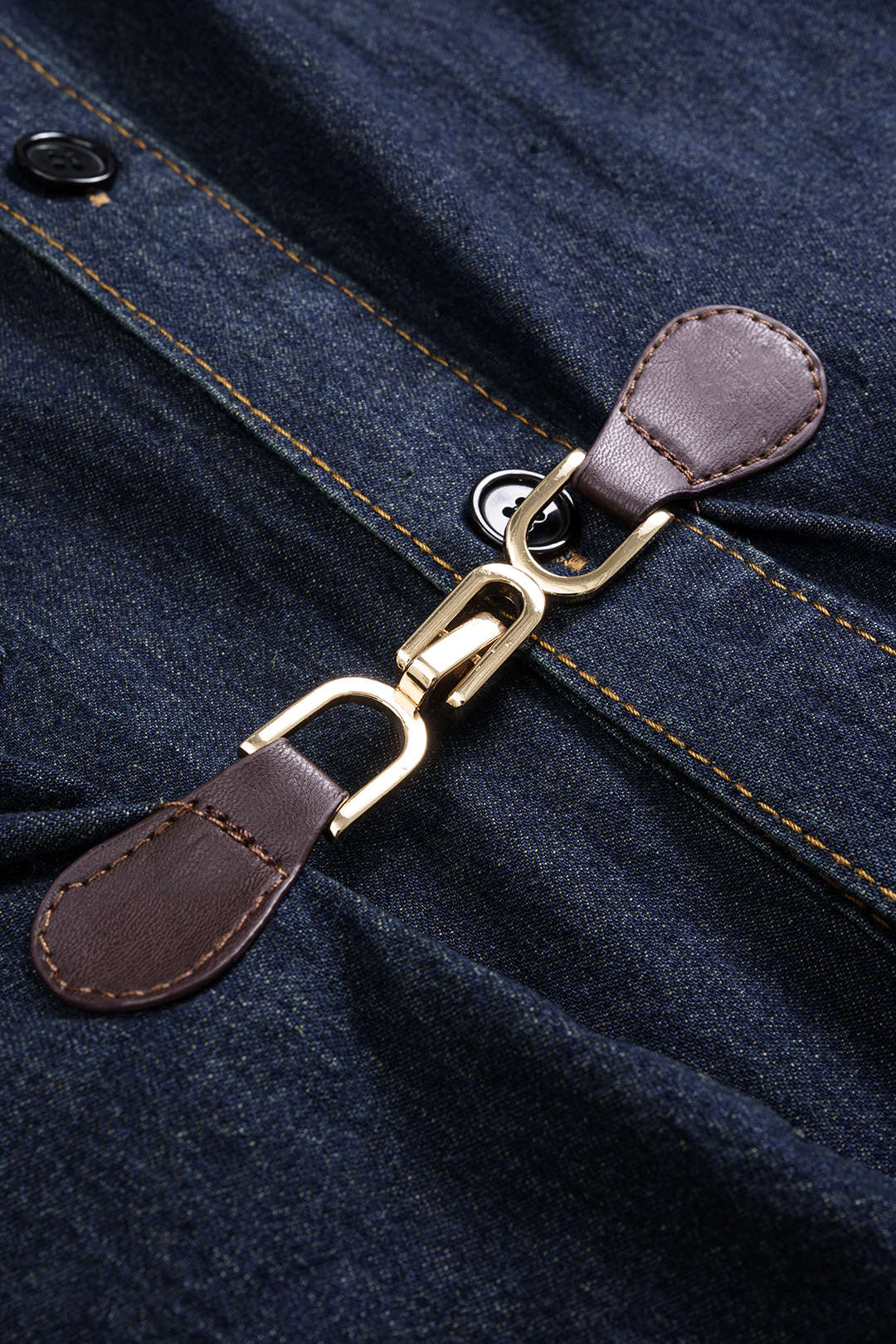 Denim Asymmetrical Metallic Buckle Outerwear - Image 4
