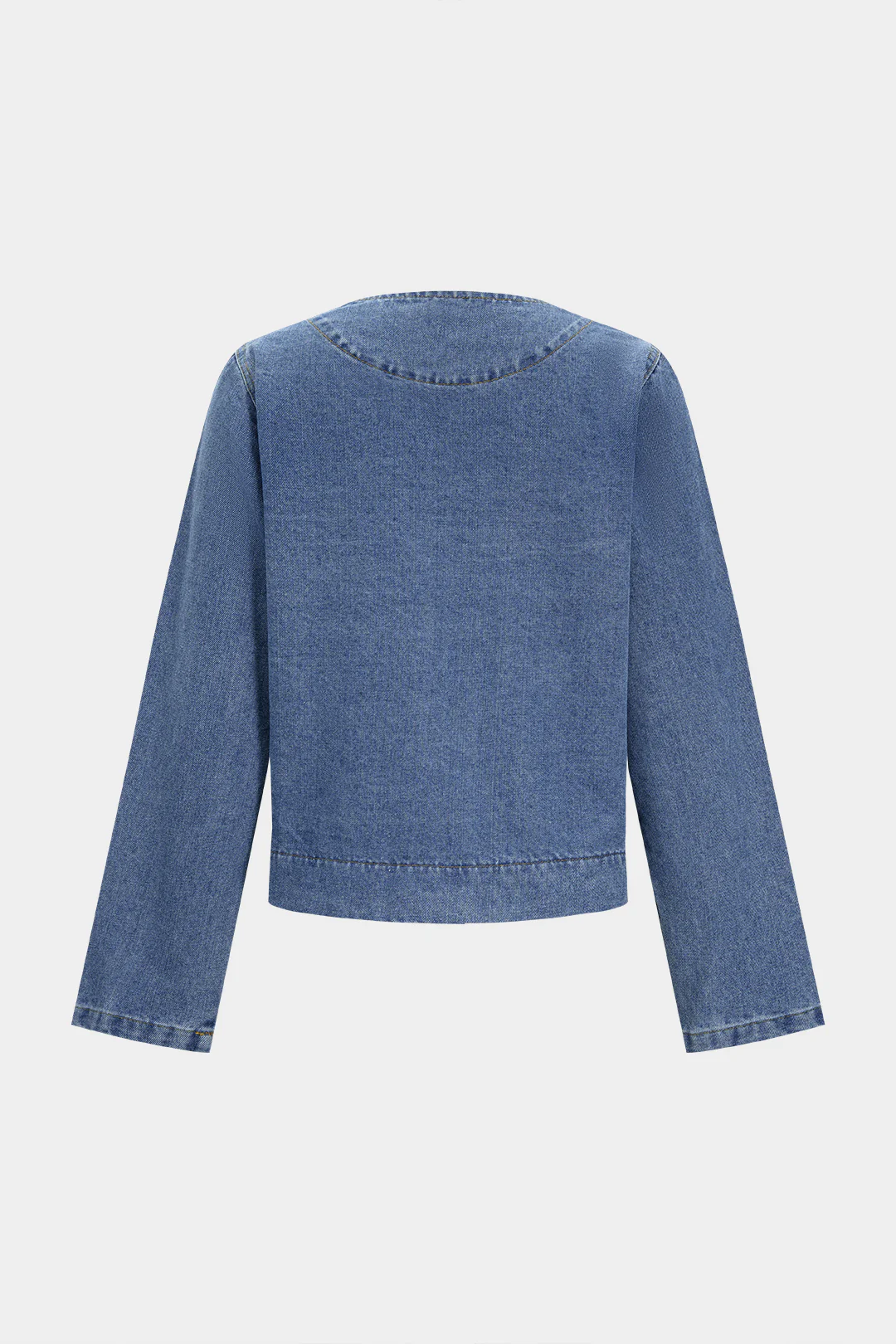 Denim Round Neck Pocket Outerwear - Image 2