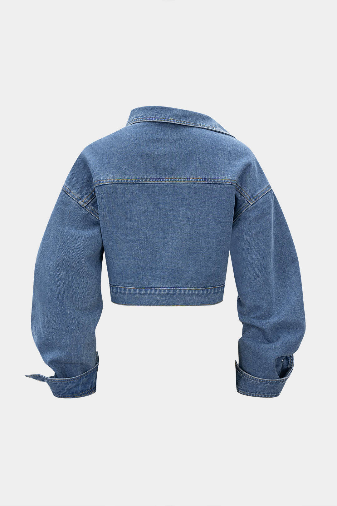 Denim  Asymmetrical Zipper Long-Sleeve Top - Image 2