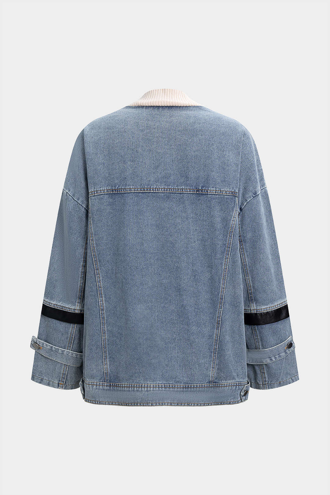 Denim Faux Leather Patchwork Outerwear - Image 2