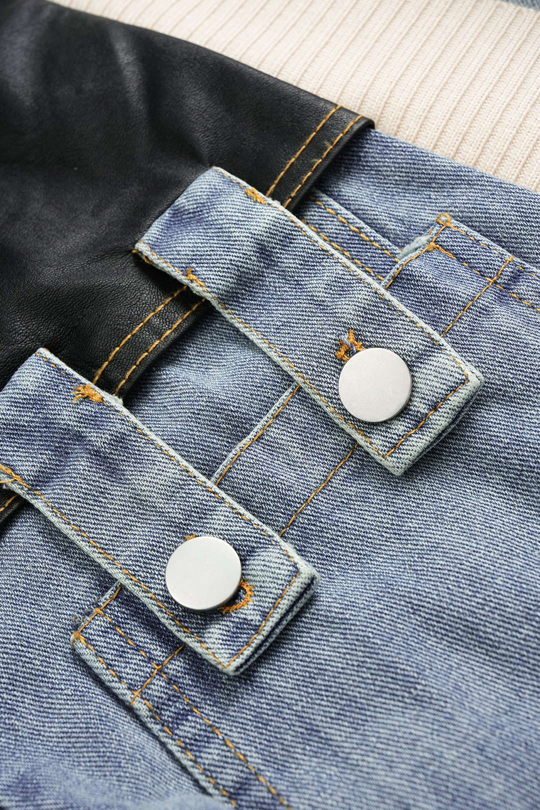 Denim Faux Leather Patchwork Outerwear - Image 3