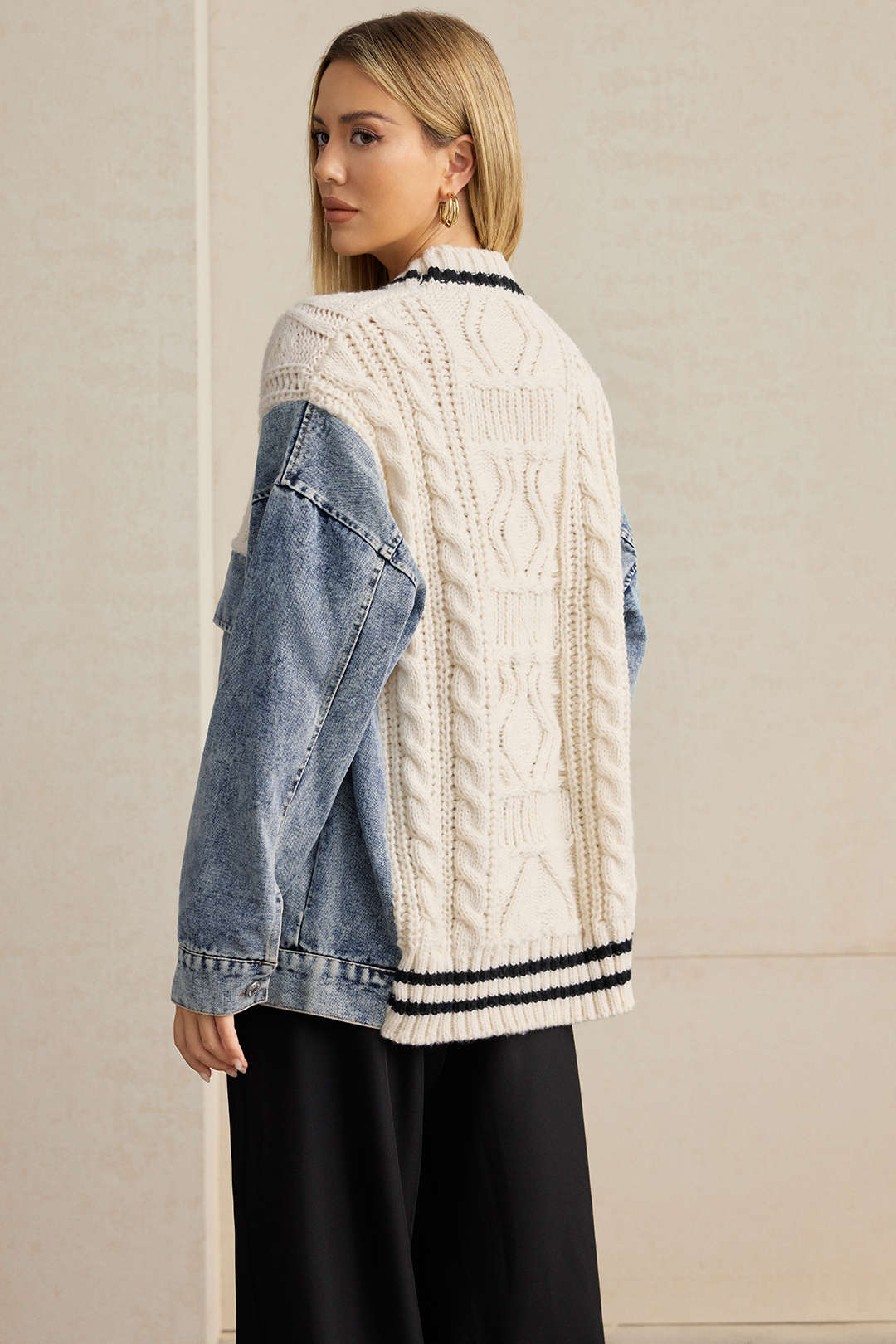 Denim Patchwork Knit Outerwear - Image 10
