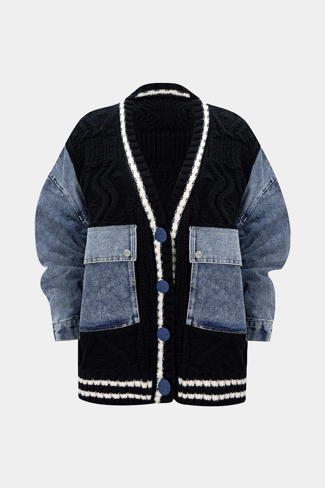 Denim Patchwork Knit Outerwear - Image 11