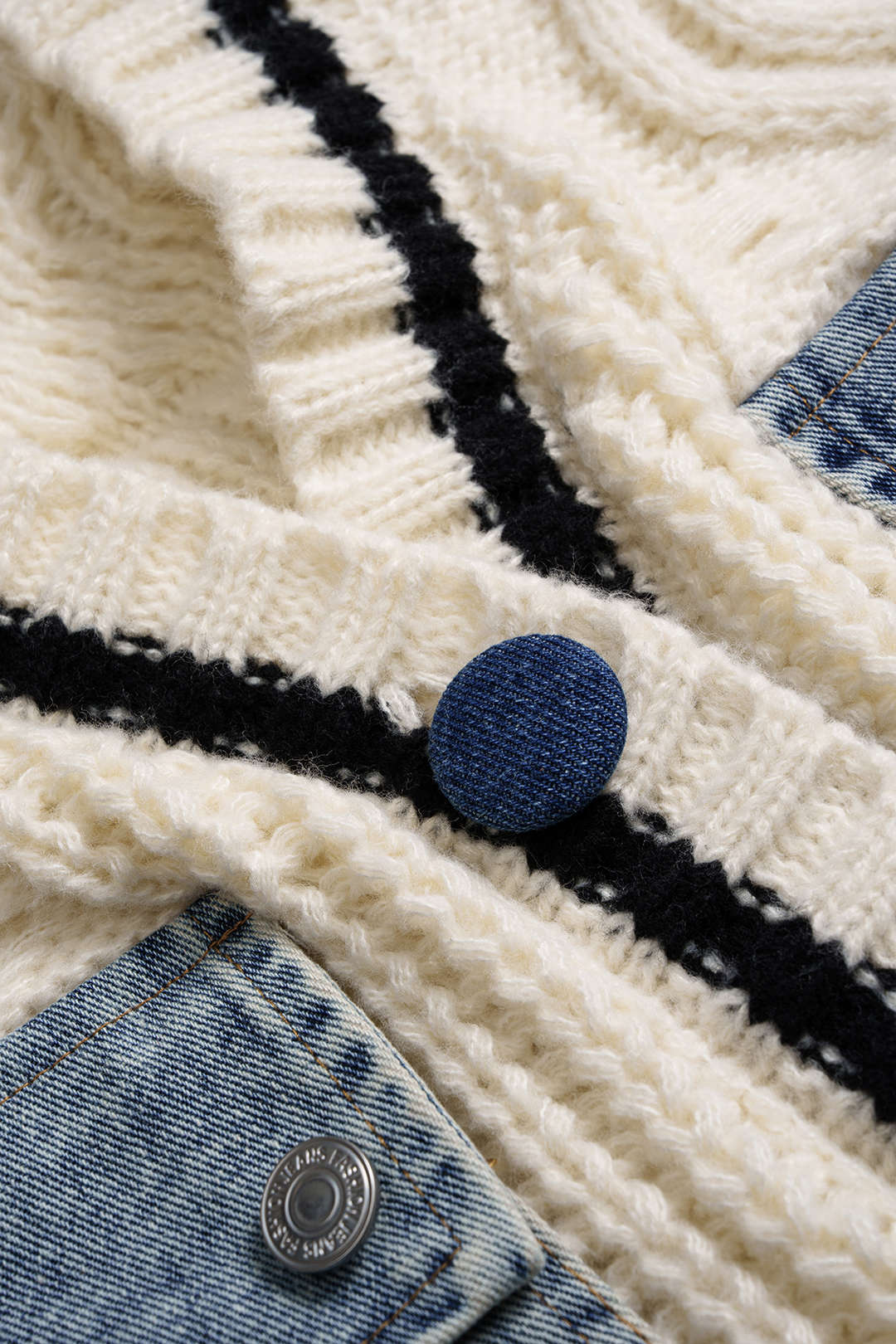 Denim Patchwork Knit Outerwear - Image 3