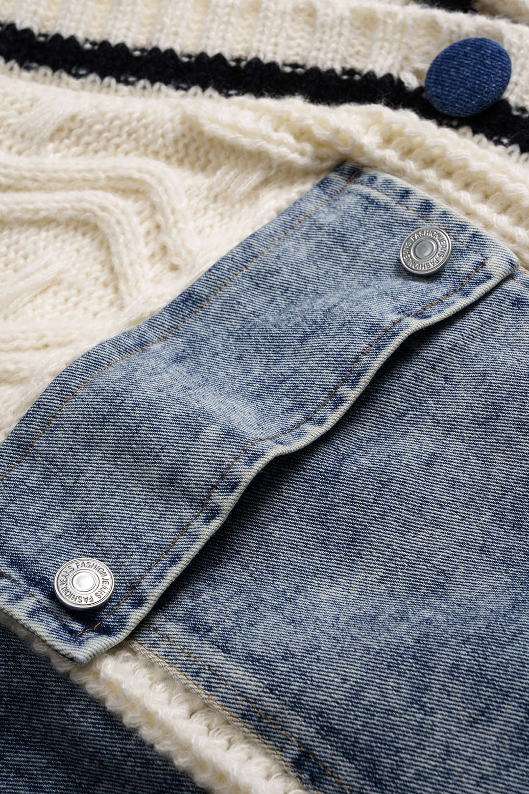 Denim Patchwork Knit Outerwear - Image 4