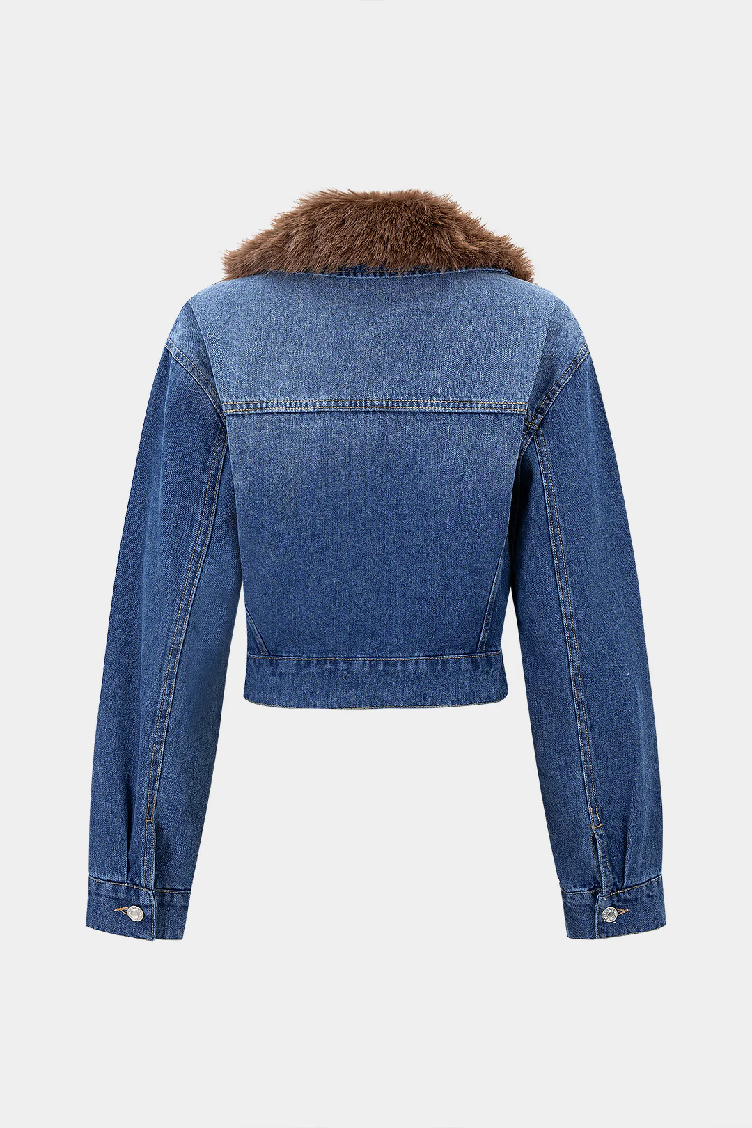 Denim Faux Fur Patchwork Lapel Jacket - Image 2