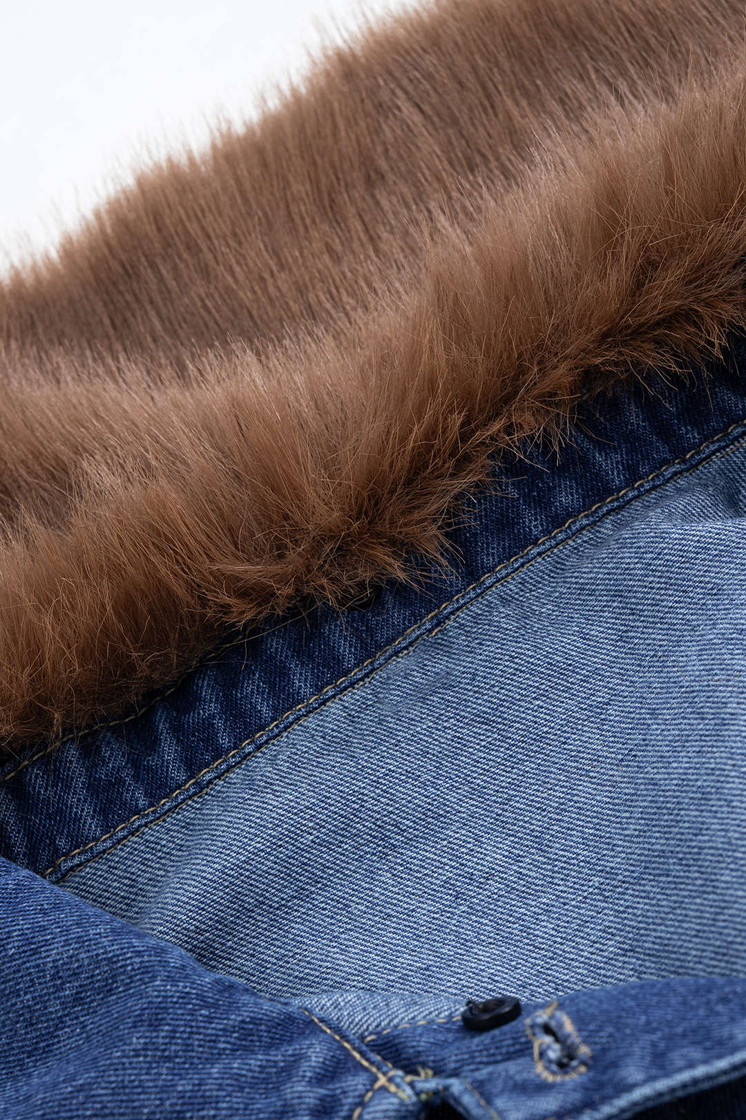 Denim Faux Fur Patchwork Lapel Jacket - Image 4