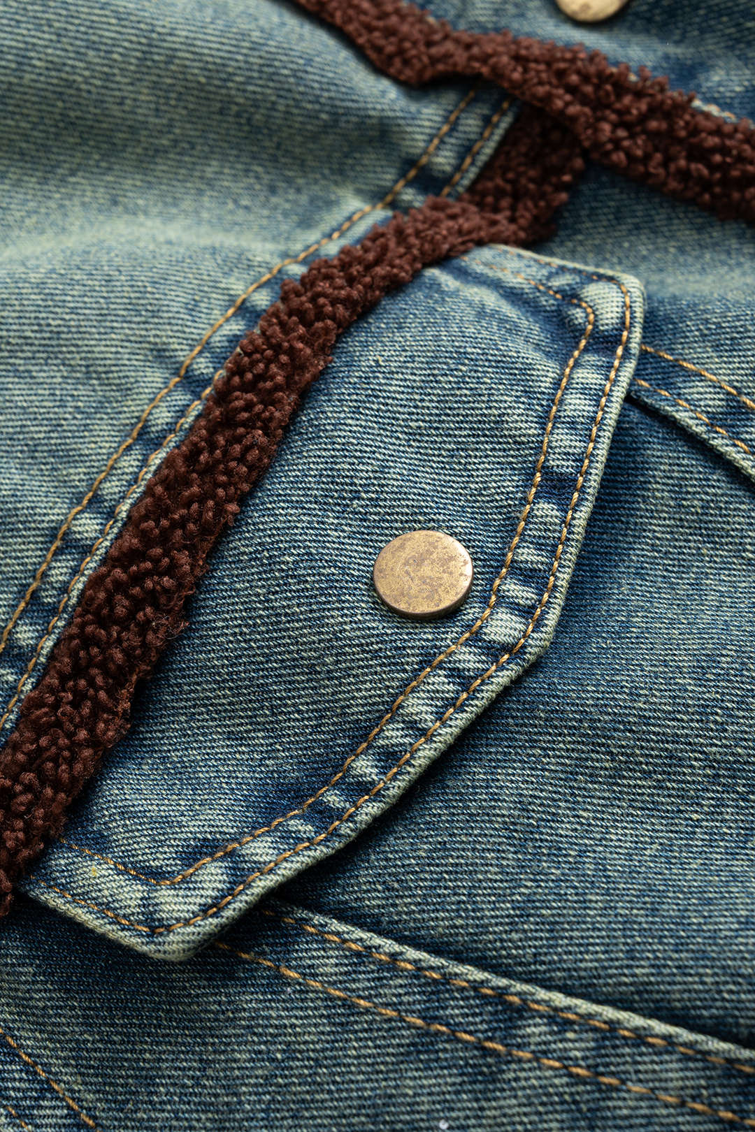 Denim Patchwork Button Fake Pockets Outerwear - Image 4