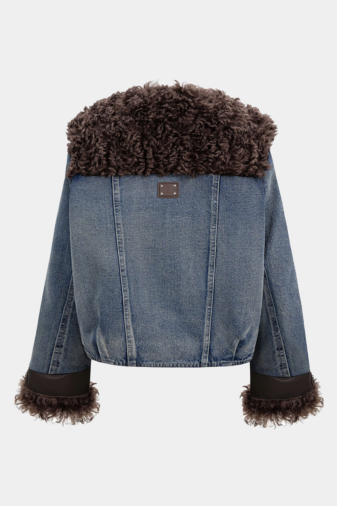 Denim Patchwork Faux Fur Pocket Outerwear - Image 2