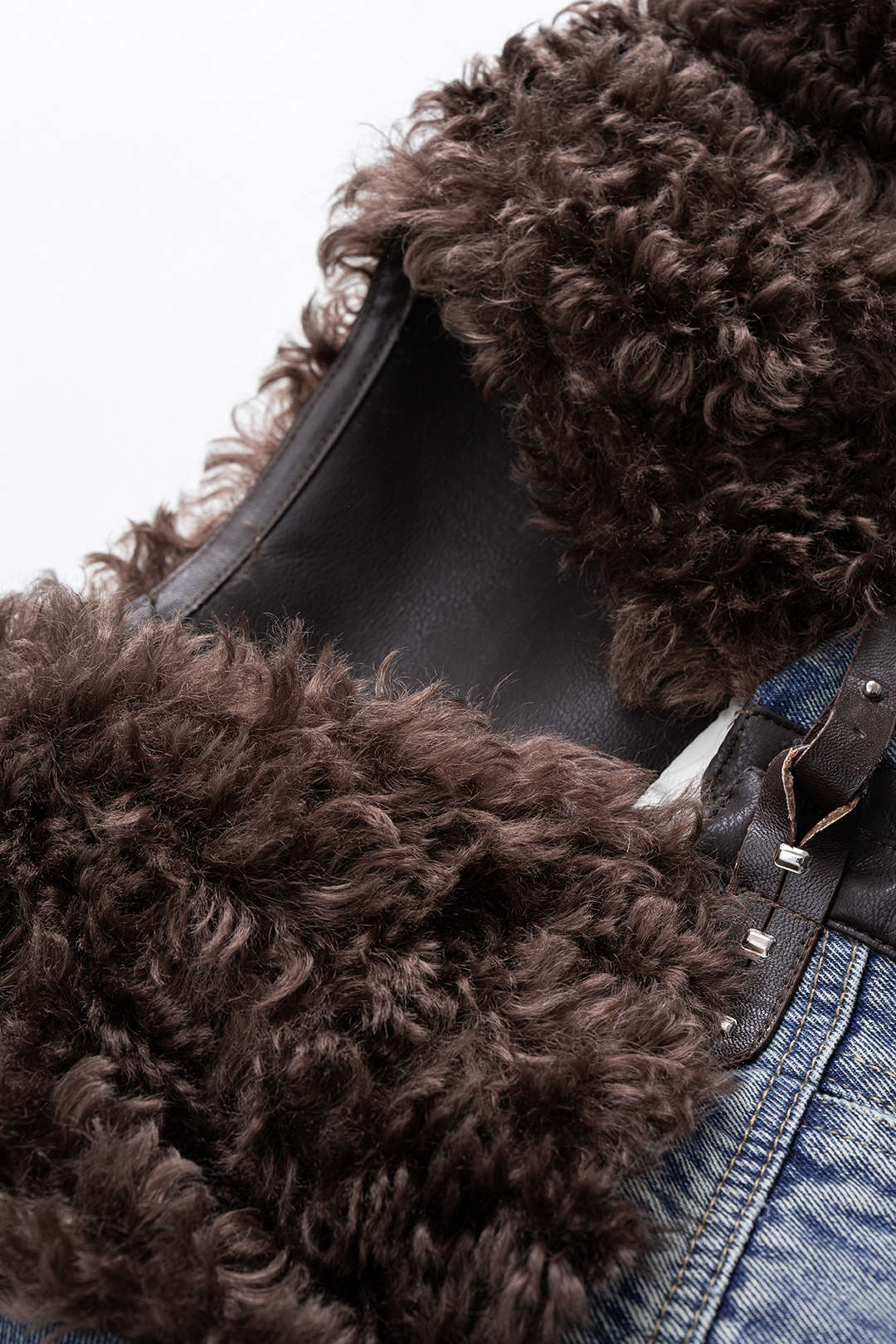 Denim Patchwork Faux Fur Pocket Outerwear - Image 4