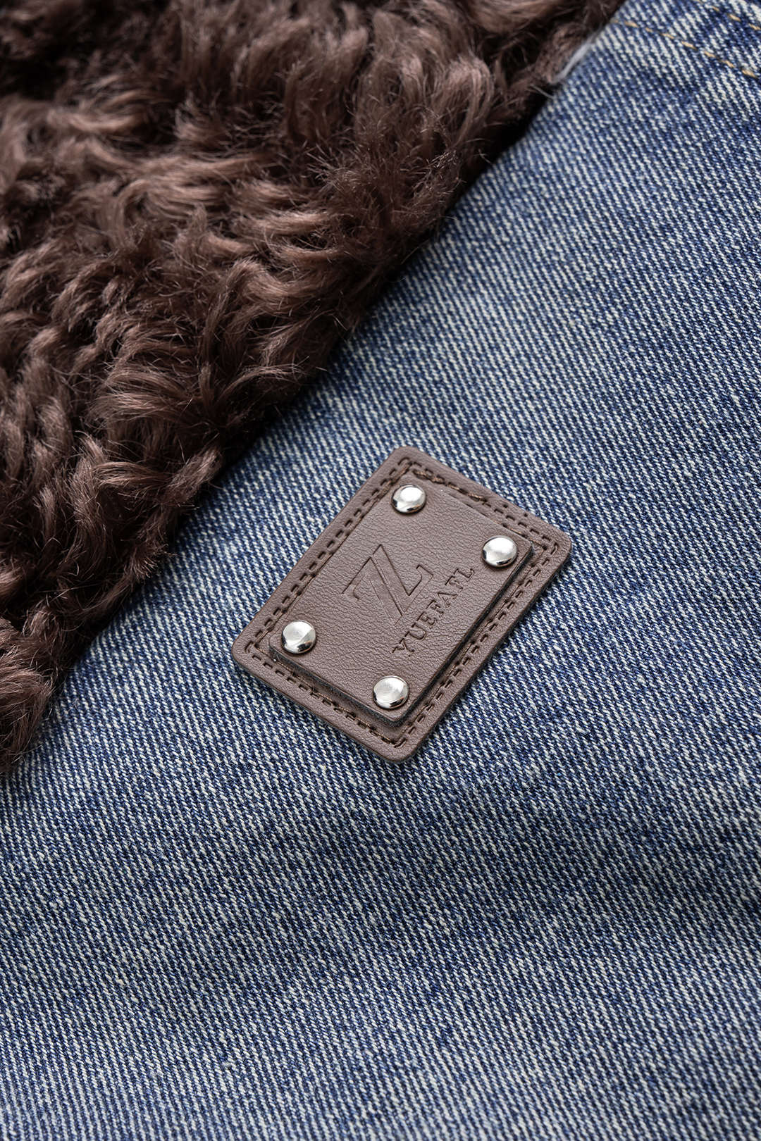Denim Patchwork Faux Fur Pocket Outerwear - Image 5