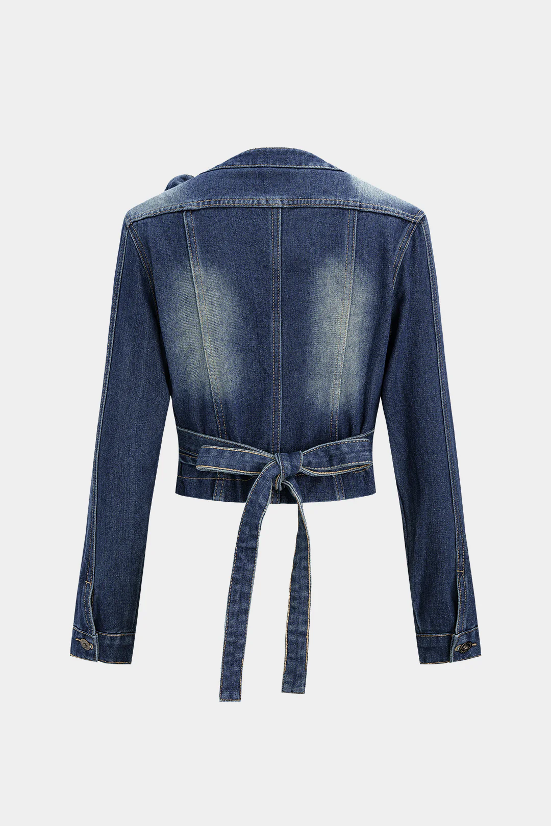 Denim Crossed Tie-Back Asymmetrical Outerwear - Image 2