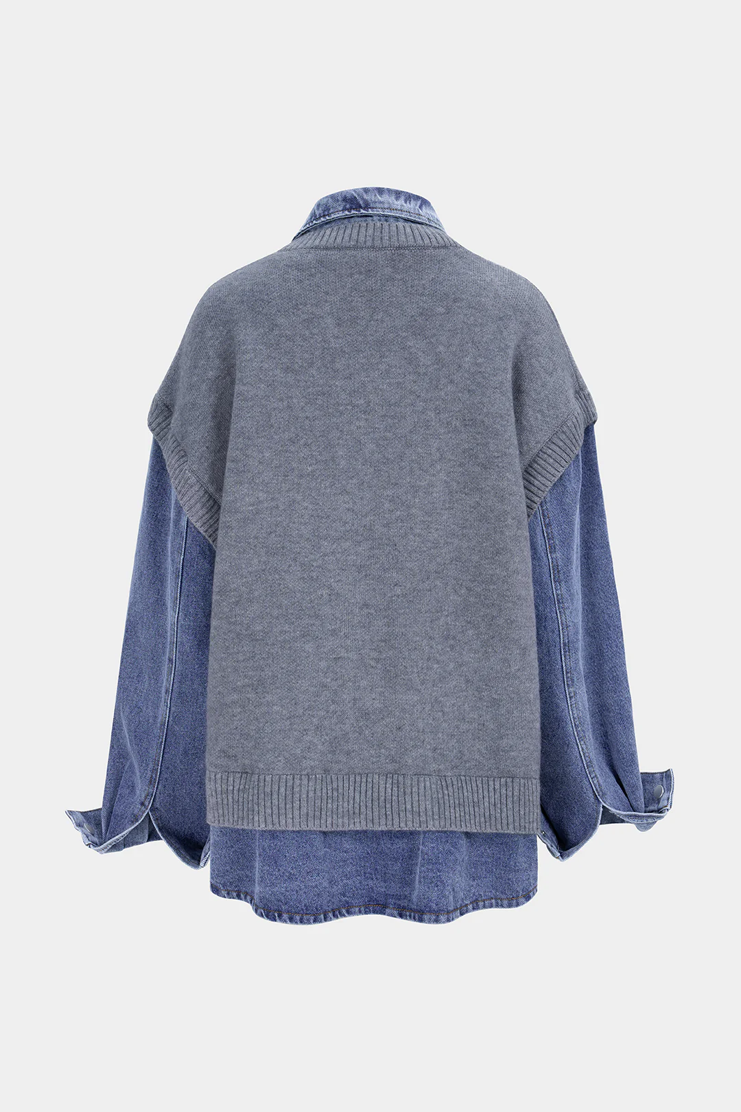 Denim Patchwork Knit Pocket Outerwear - Image 2