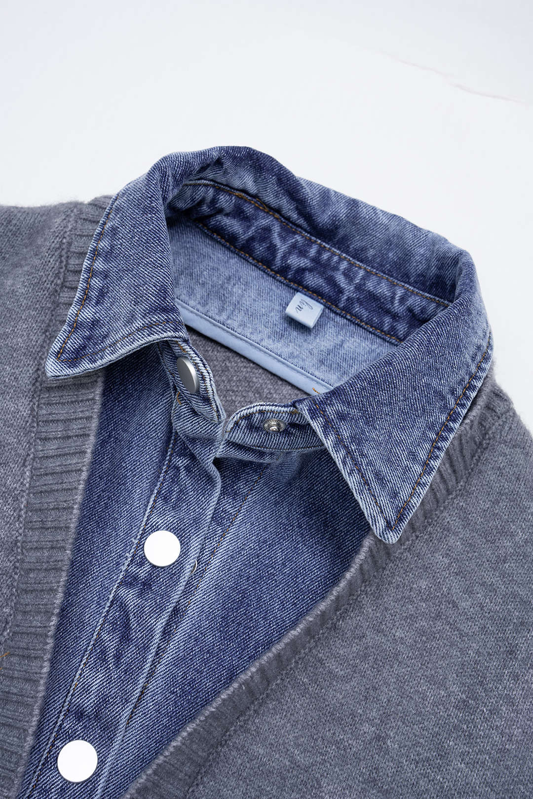 Denim Patchwork Knit Pocket Outerwear - Image 3