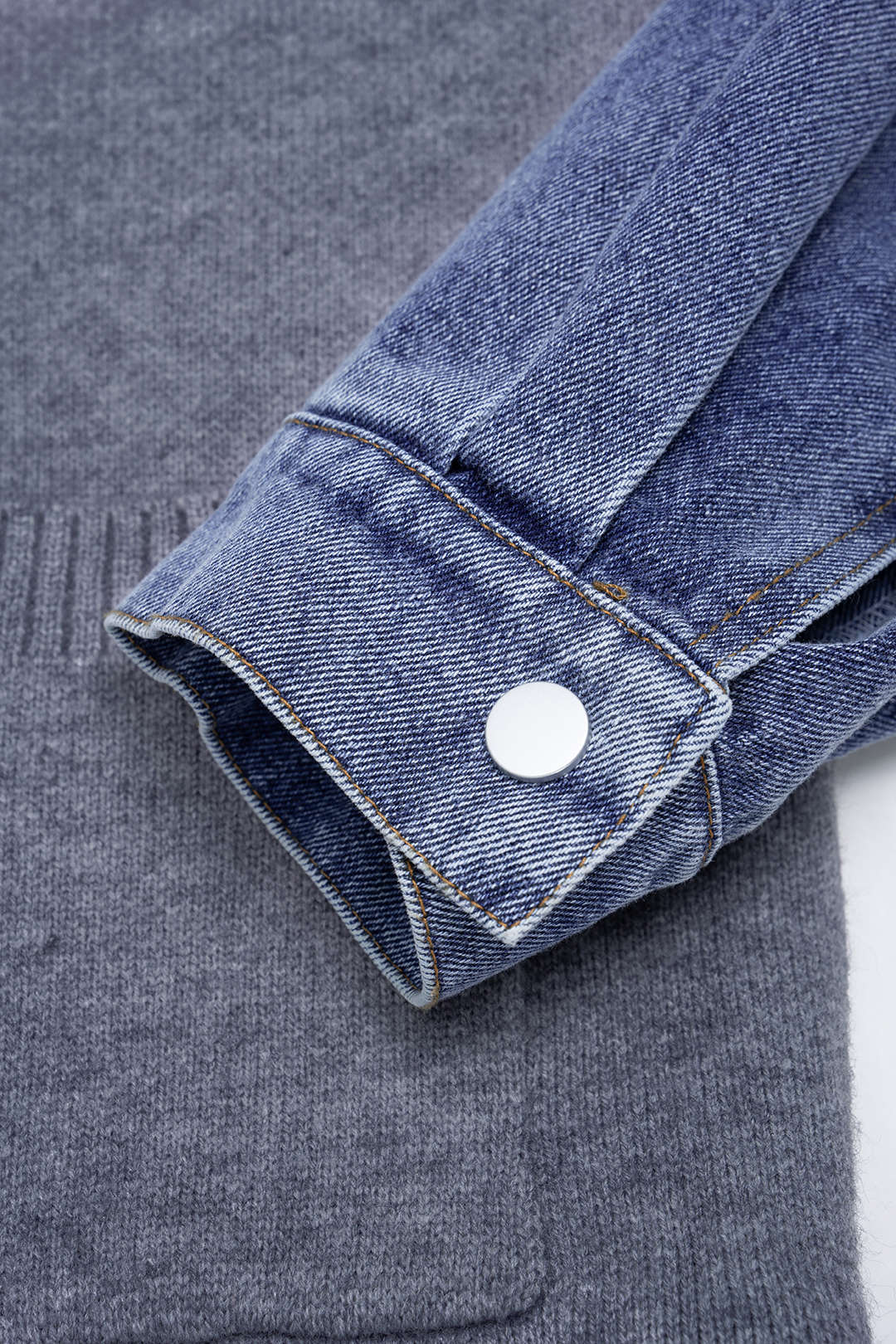 Denim Patchwork Knit Pocket Outerwear - Image 5