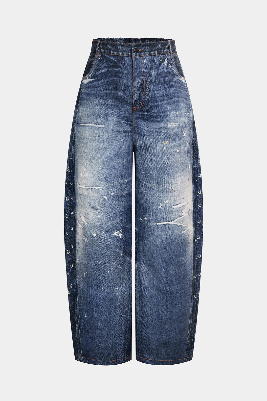 Denim Print High Waist Wide Leg Pants