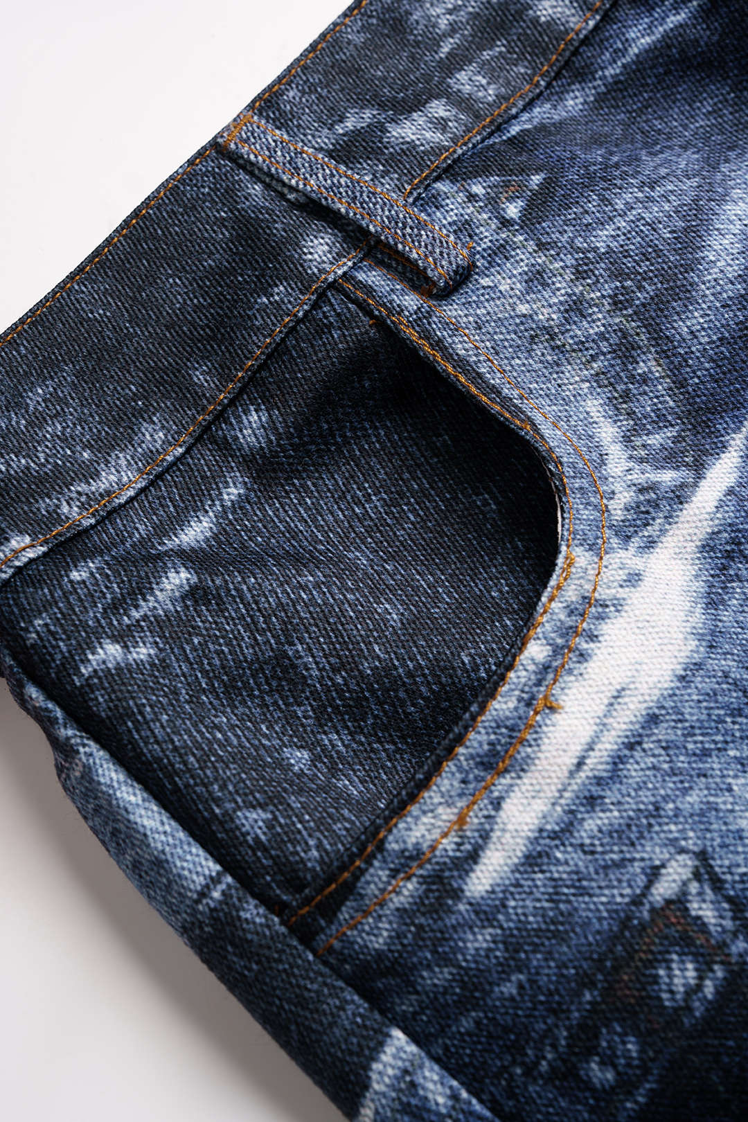 Denim Print High Waist Wide Leg Pants - Image 3
