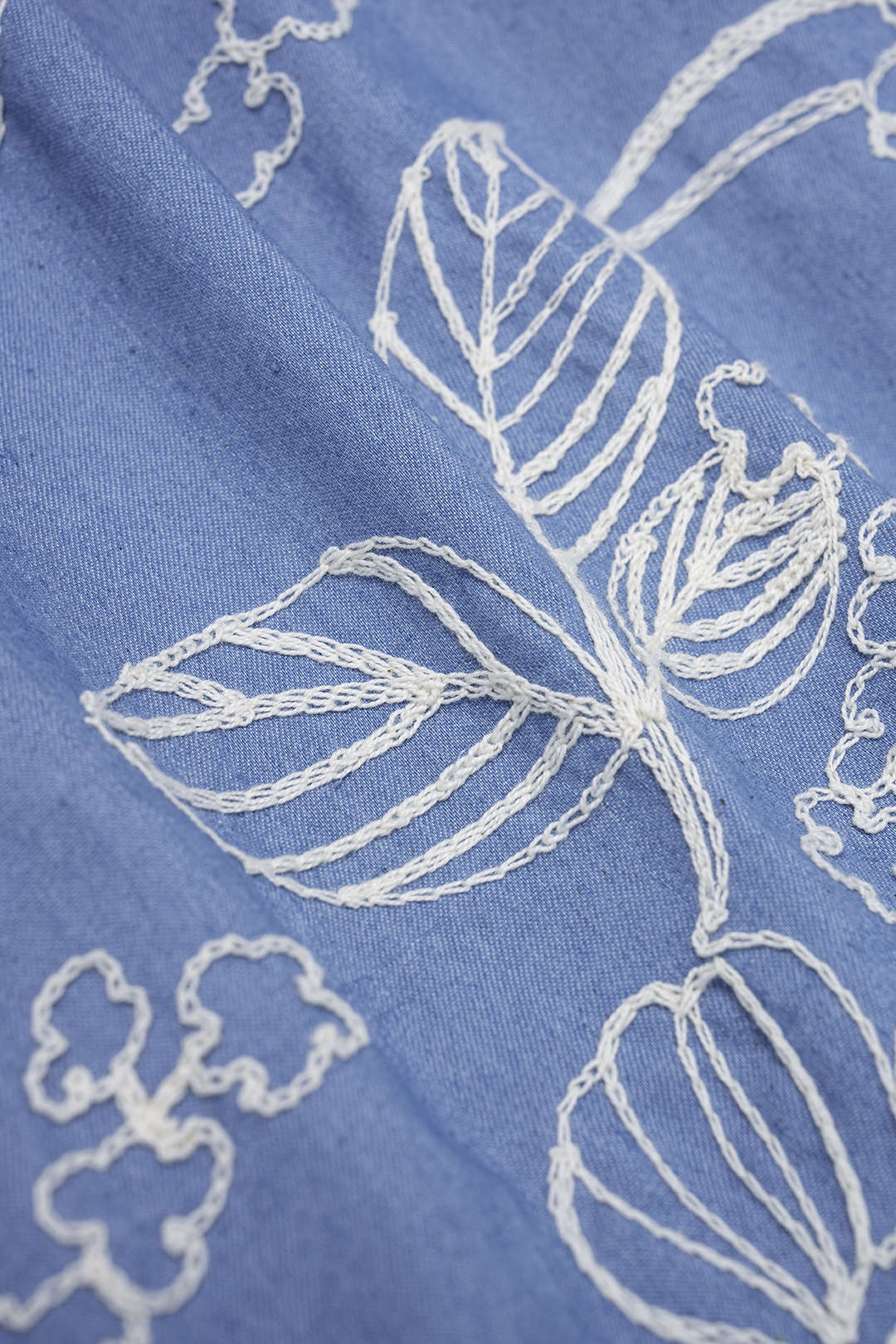 Denim Patchwork Floral Jacquard Lapel Button Short Sleeve Shirt - Image 5