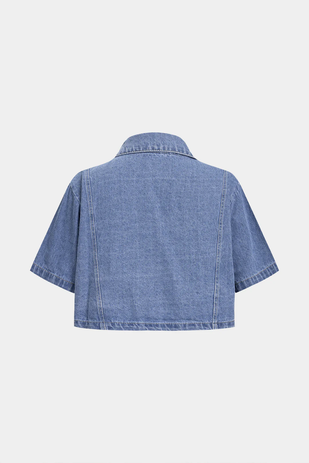 Denim Lapel Button Cropped Top - Image 2